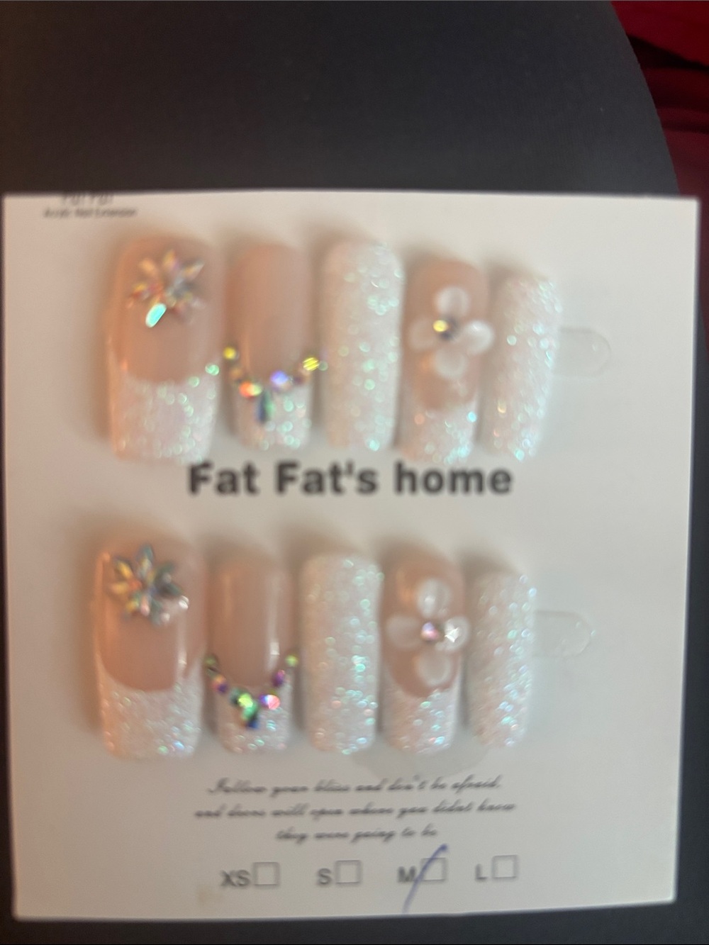 Glitter French Press-On Nails with Rhinestone Accents